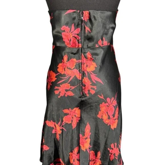 Vintage Y2K Floral Halter Cocktail Dress, Satin Asymmetrical Tiered Hem - Picture 9 of 10
